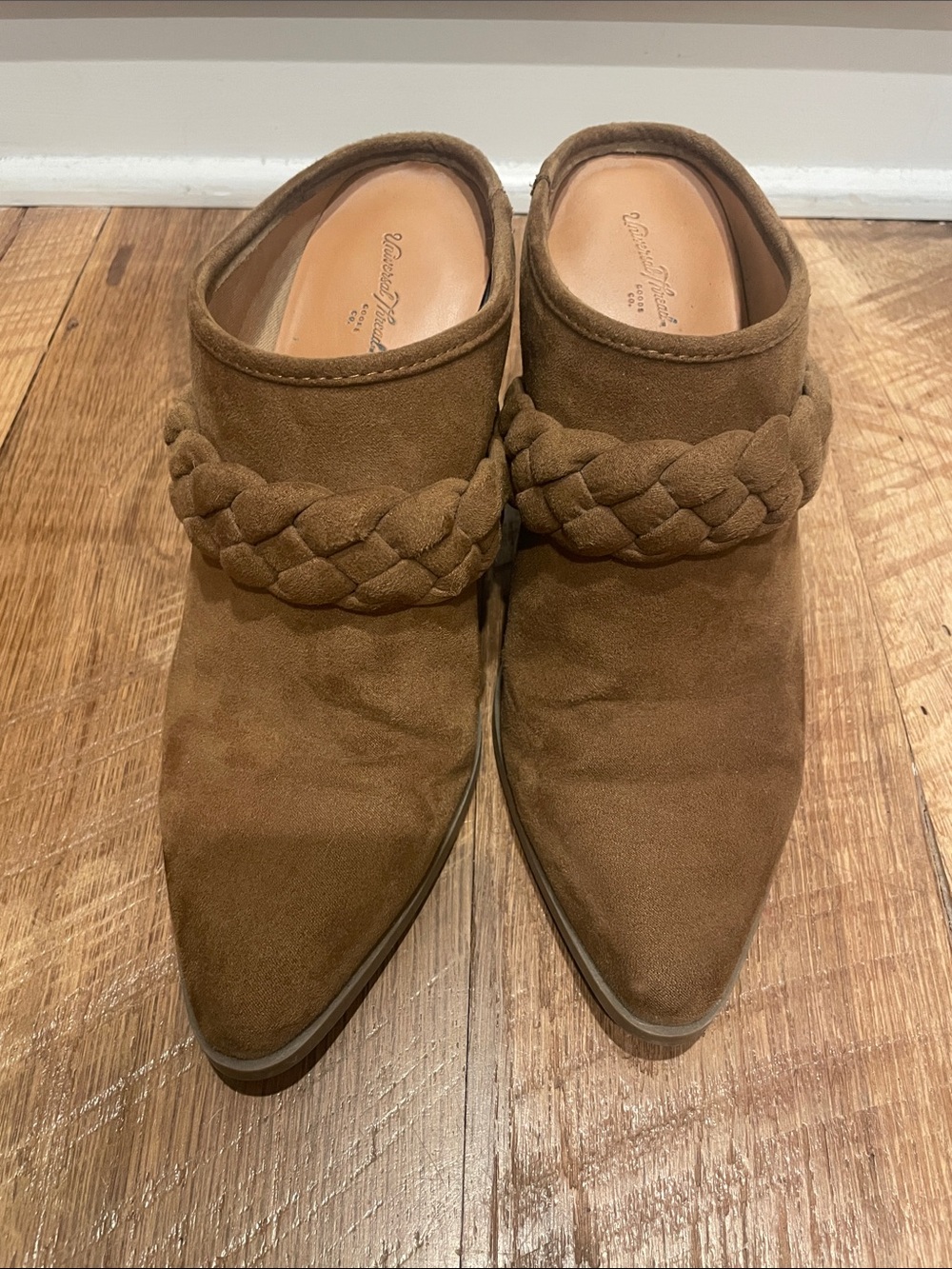 Braided Suede Pointed-Toe Mule - Brown